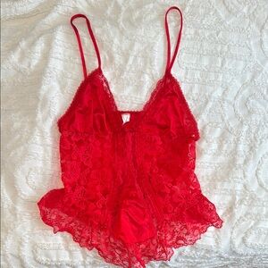 Vintage Medium Red Lace Top / Lingerie